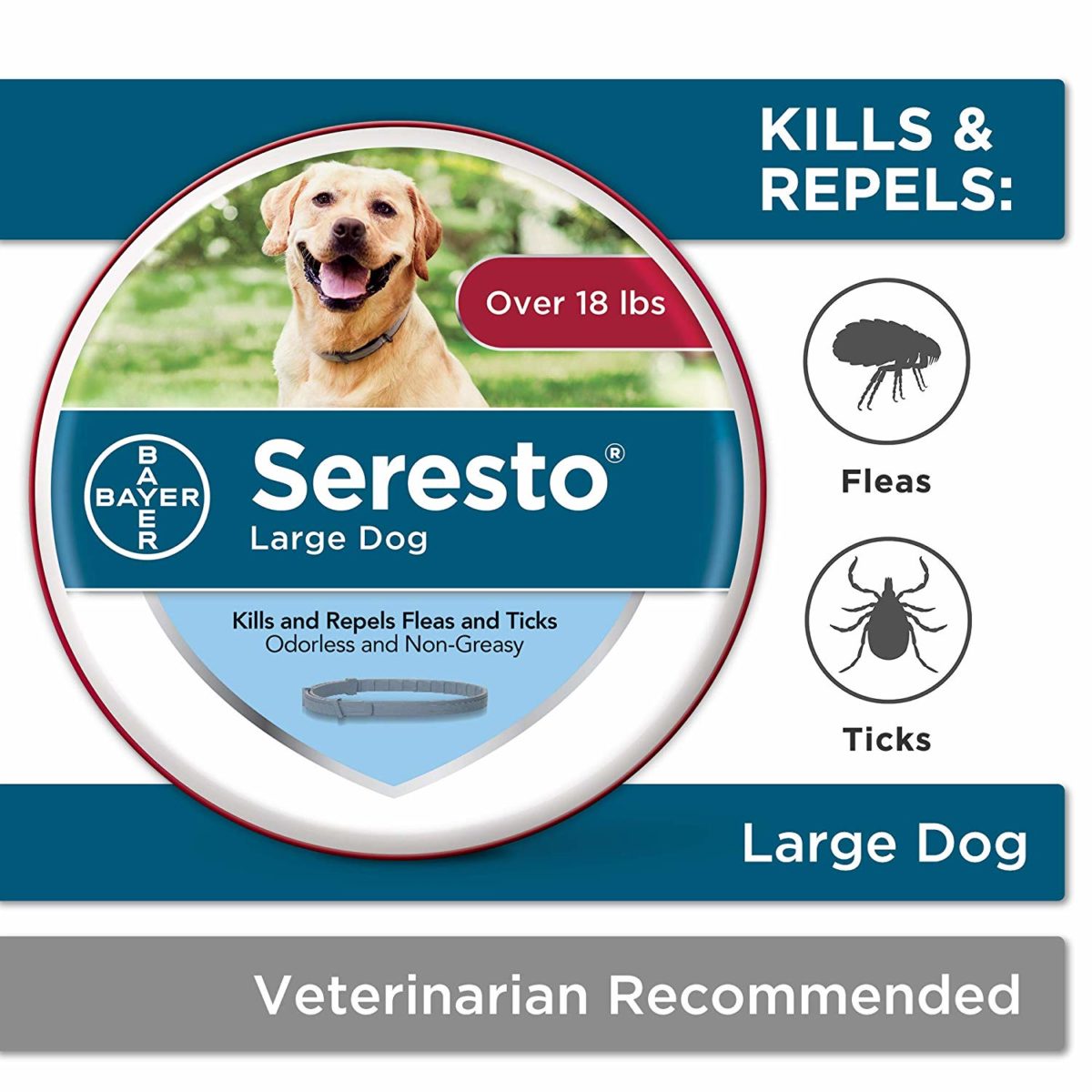 Bayer Animal Health Seresto Flea and Tick Collar for Large Dogs Pet